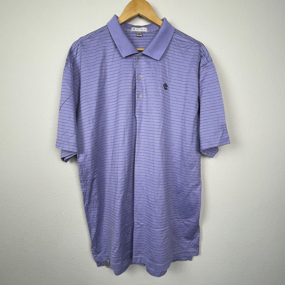 Peter Millar XL‎ Purple Black Striped Polo Shirt 100% Cotton Golf Preppy